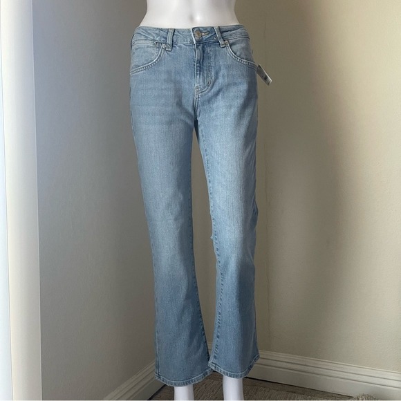 Free People We the free Liv cropped Cotton Elastic Blue Flare Denim Jeans -27 - Picture 5 of 9